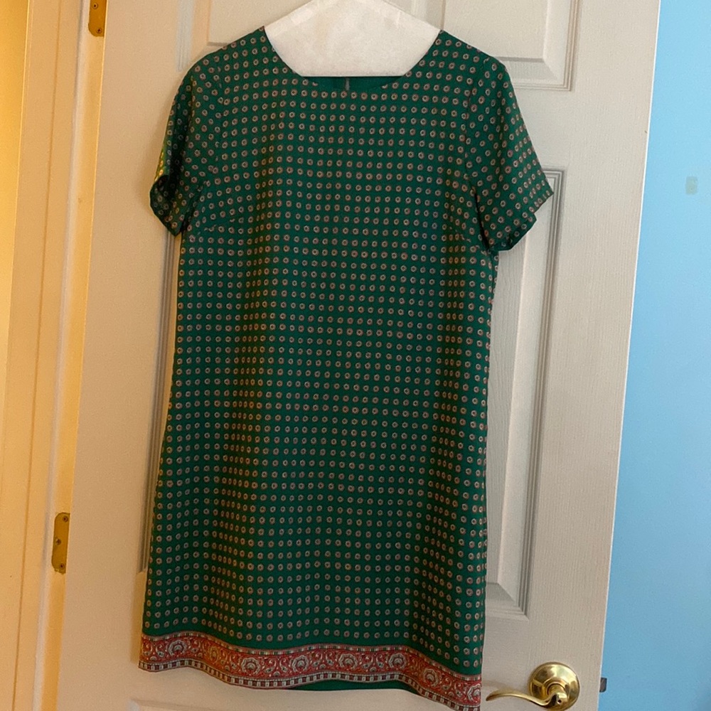 J. Crew Factory Green Pink Patterned Mini Dress